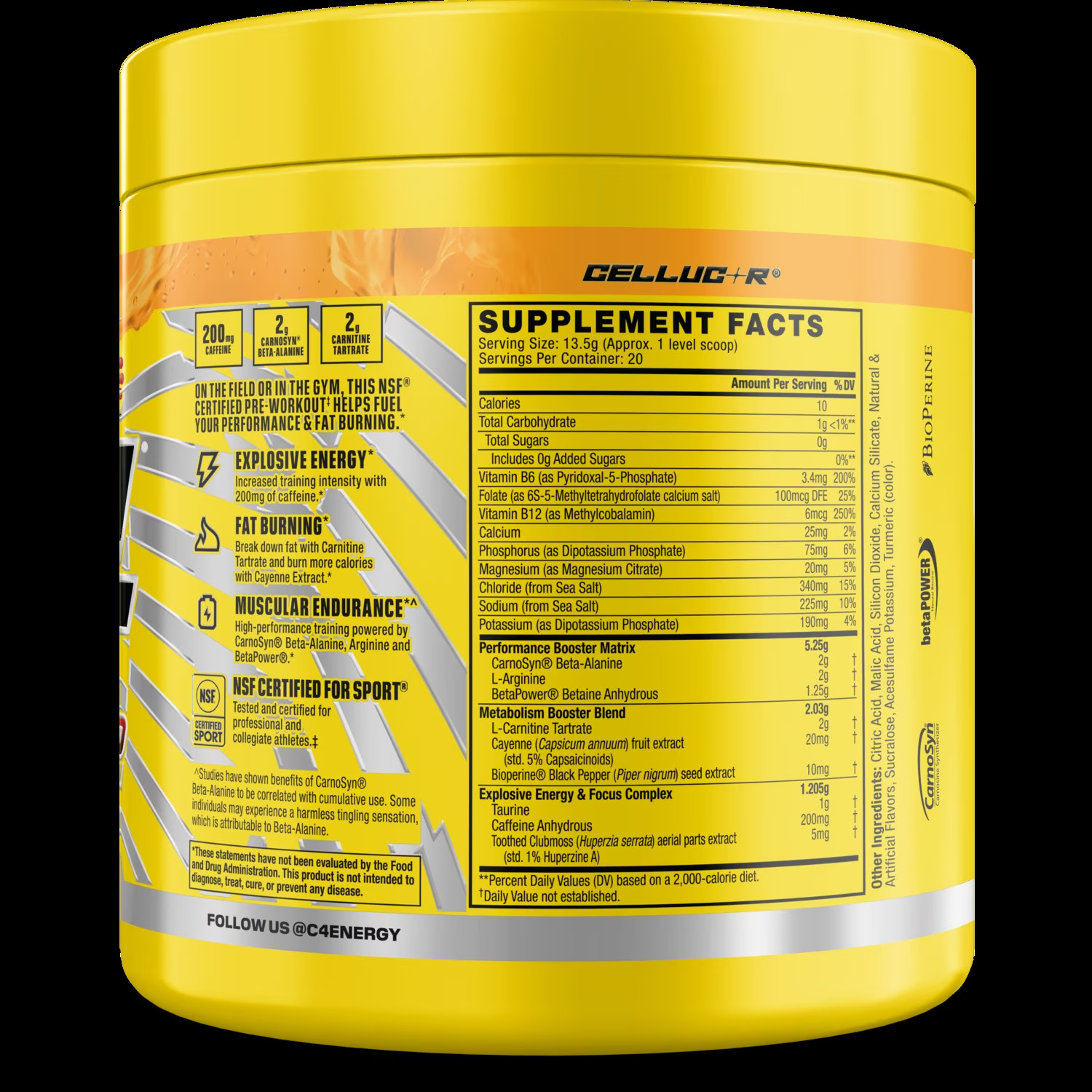 C4 Sport Ripped Pre-Workout Powder, Popsicle® Hawaiian Pineapple, 20 Servings