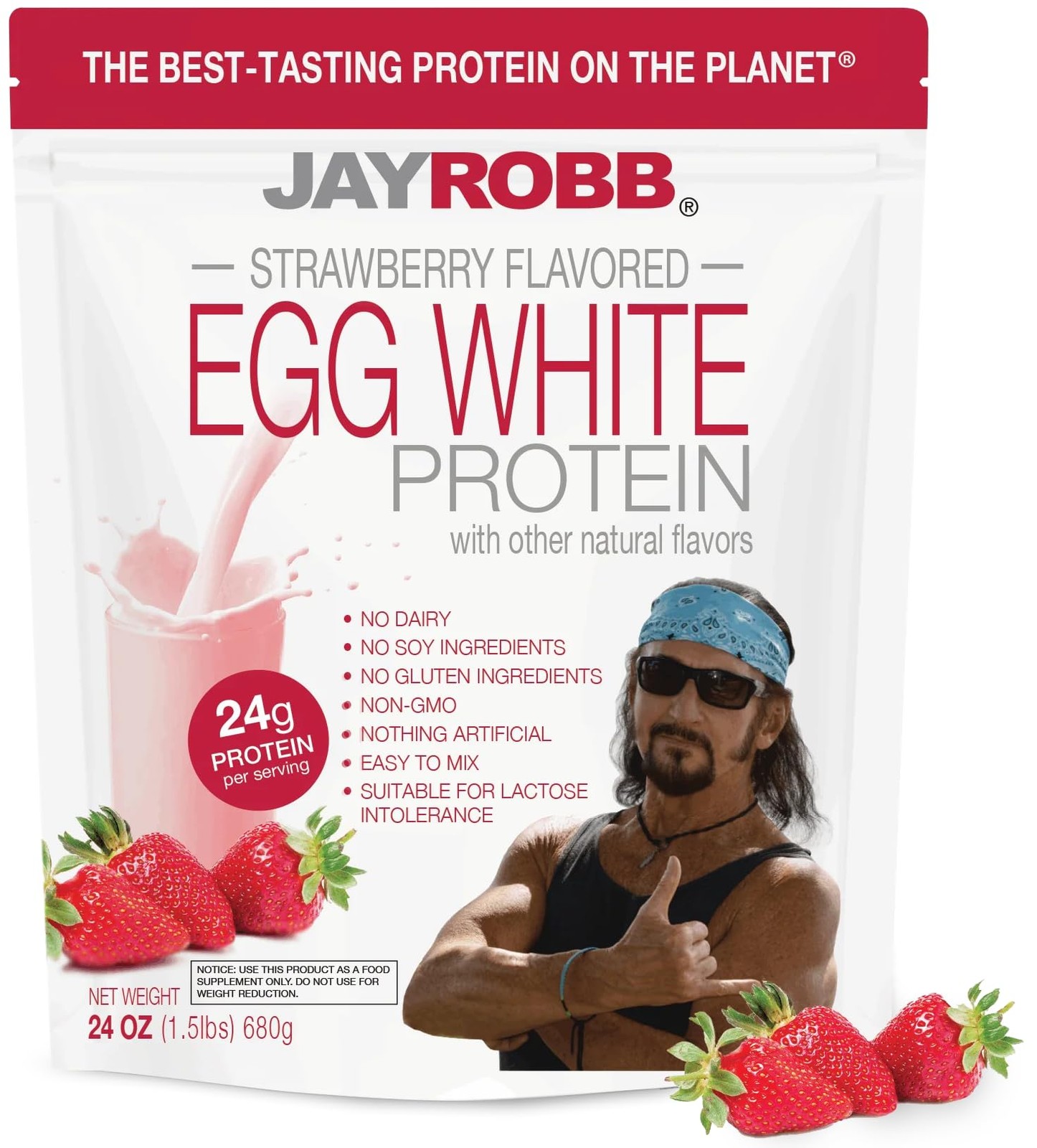 JAYROBB Strawberry Egg White Protein 24 oz, 1.5 Pound (Pack of 1)