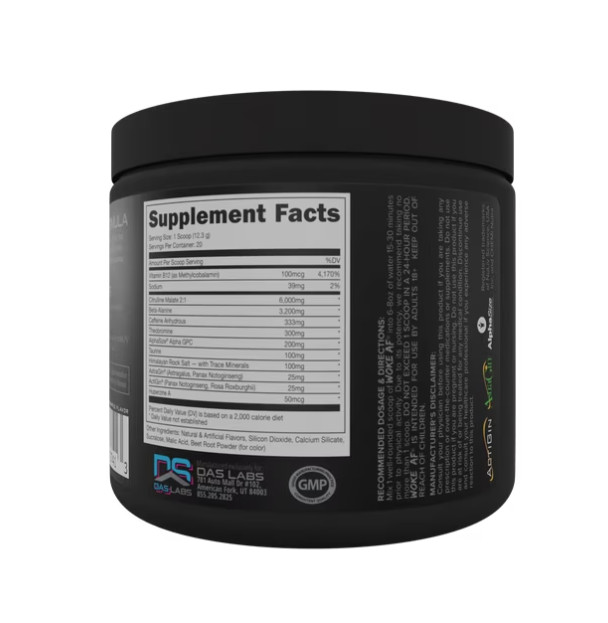 Bucked Up Woke AF Pre-Workout Powder 333mg Caffeine Miami 20 Servings