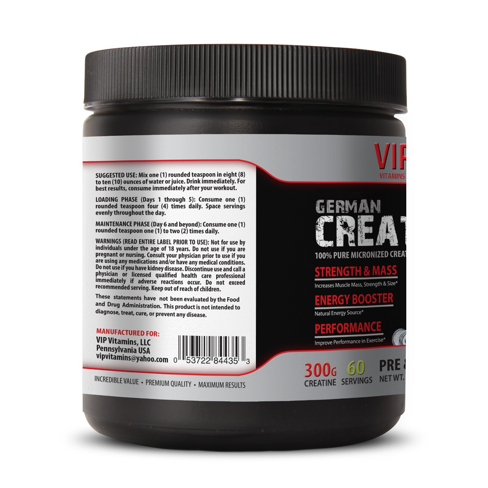 Pre workout 60 servings CREATINE.STRENGTH. 300g Enhances methylation 3B