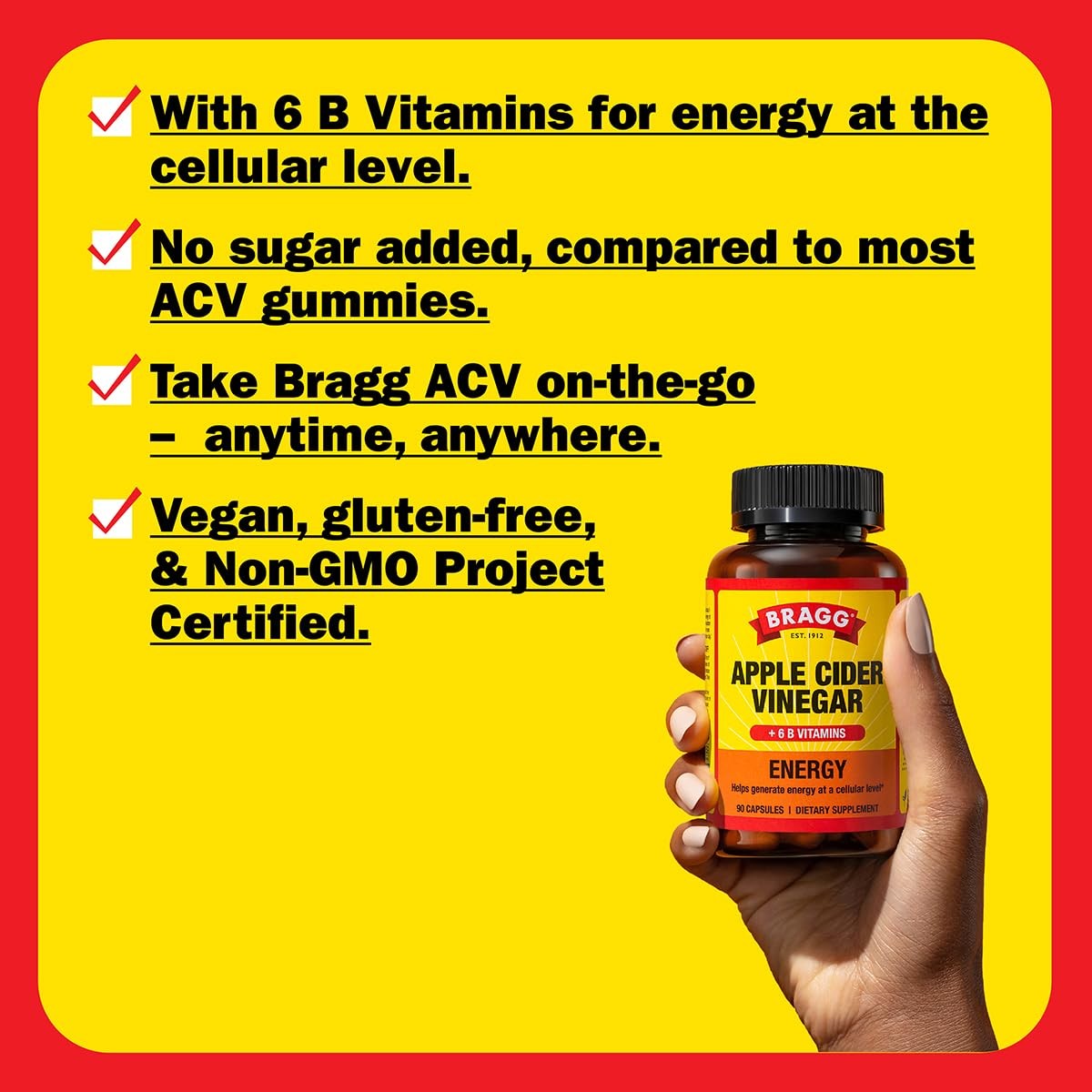 (Pack of 4) Bragg ACV Energy Apple Cider Vinegar Energy Capsules 90 Capsules