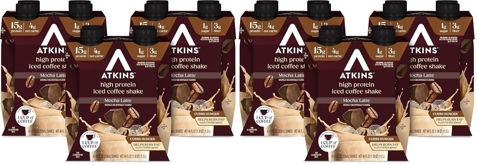 Atkins Mocha Latte High Protein Shake 12 Count | 15g Protein, 4g Carbs