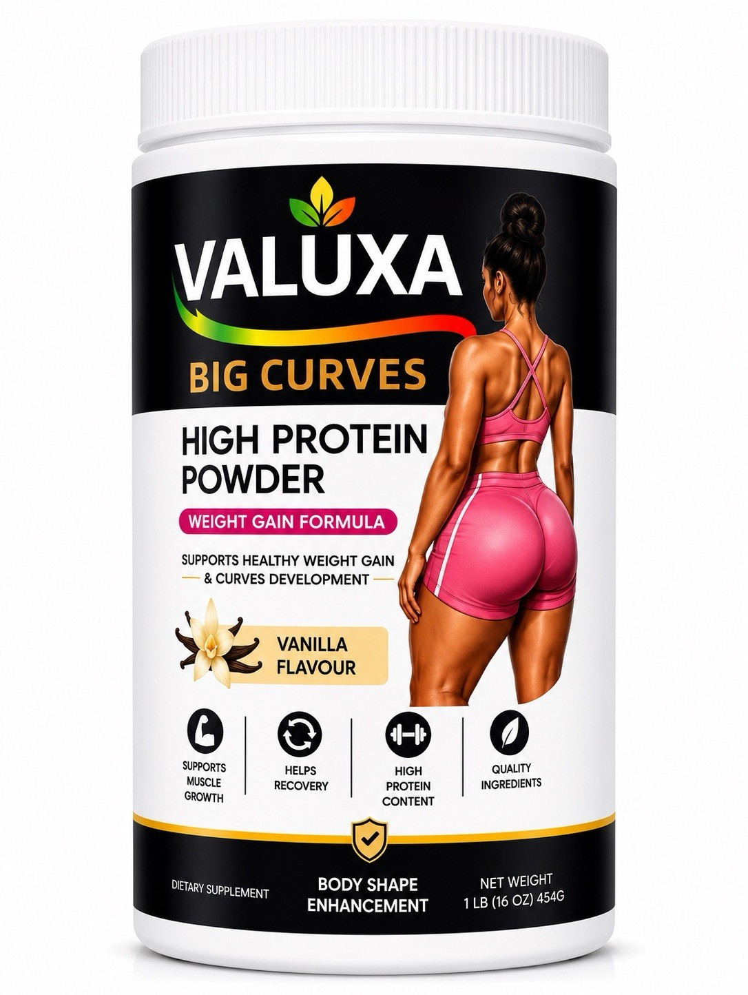 VALUXA Big Curves High Protein Powder Vanilla Weight & Muscle Gain 1 lb
