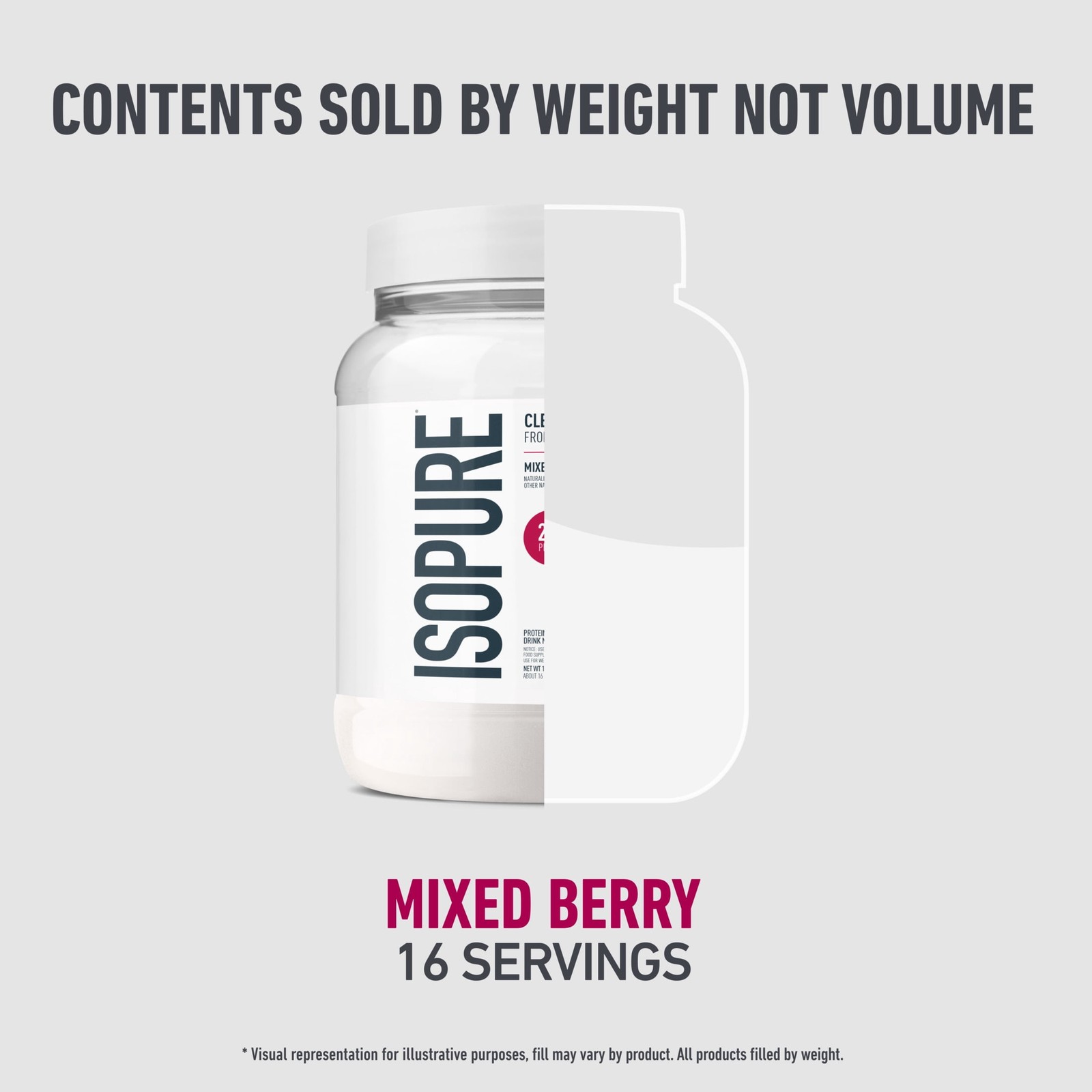 Isopure Clear Low Carb 100% Whey Protein Isolate Powder, Mixed Berry,20g Protein