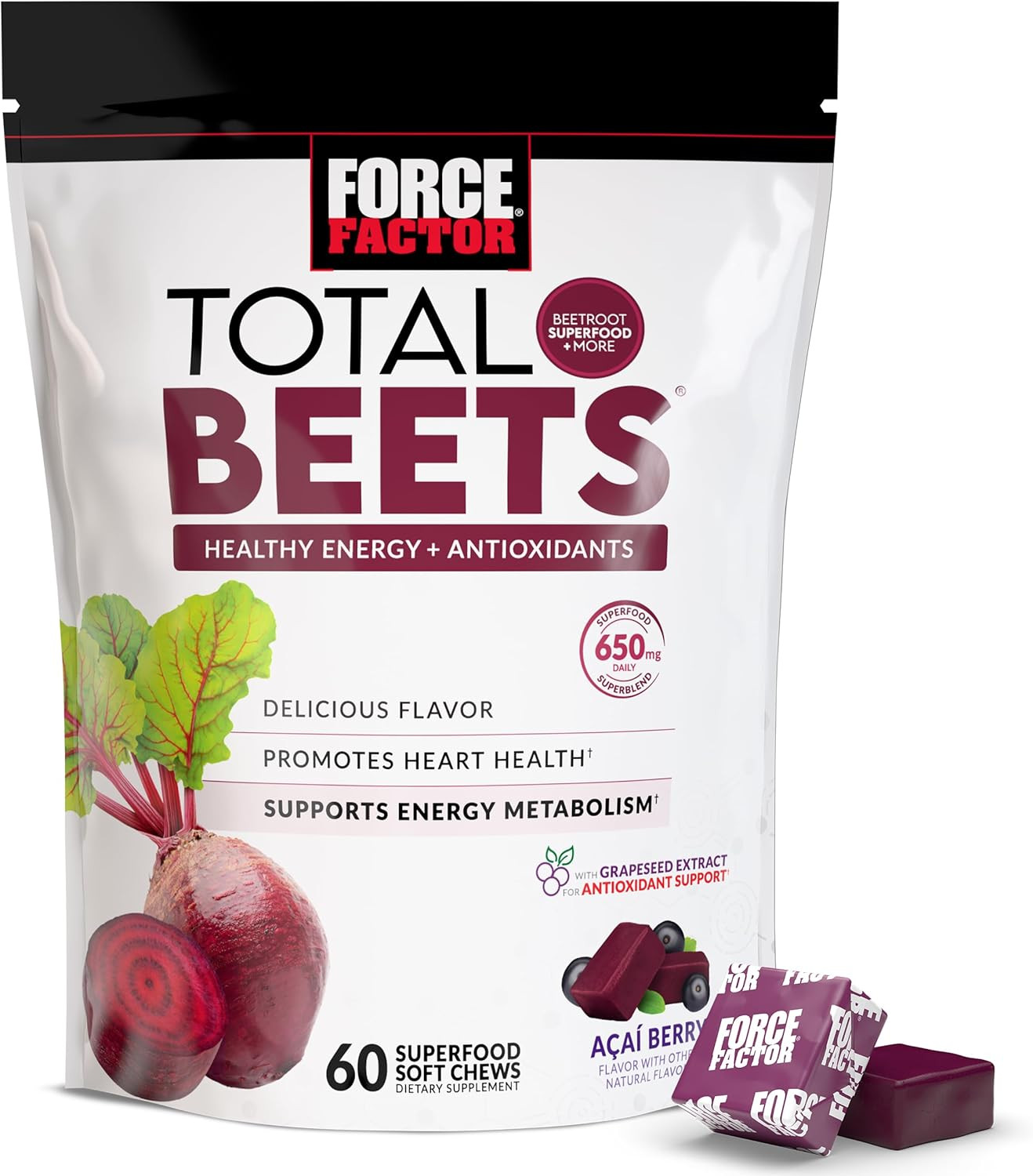 Total Beets Soft Chews with Beetroot, Nitrates, L-Citrulline, Grapeseed Extra…