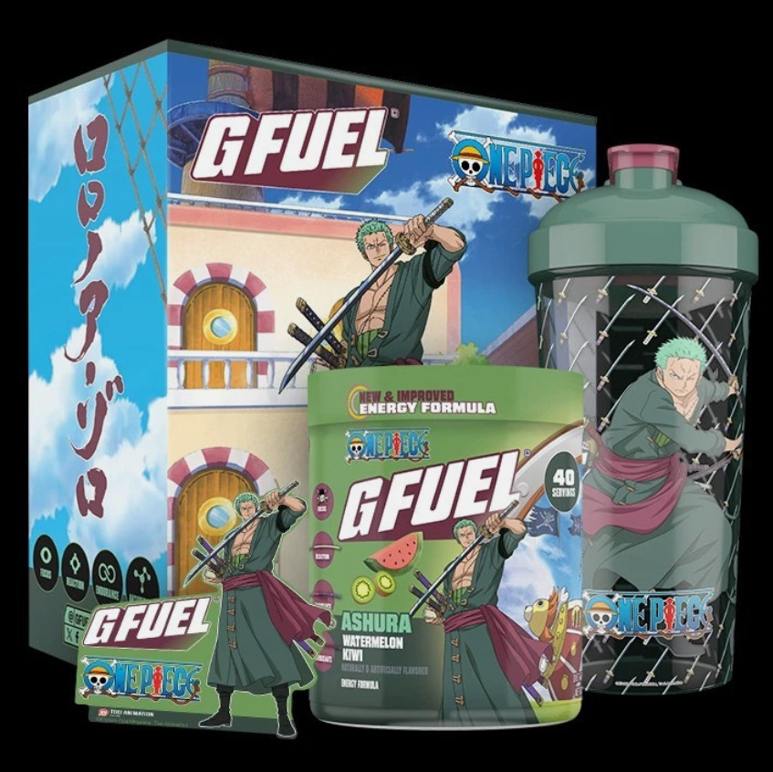 Gfuel x One Piece Zoro Ashura Collector’s Box – Shaker Cup Energy Powder Sticker