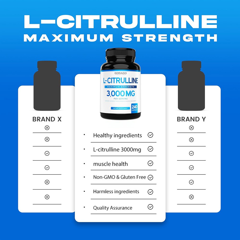 L Citrulline 3000mg Supplement L Arginine Muscle Recovery Pump Capsules 30-120