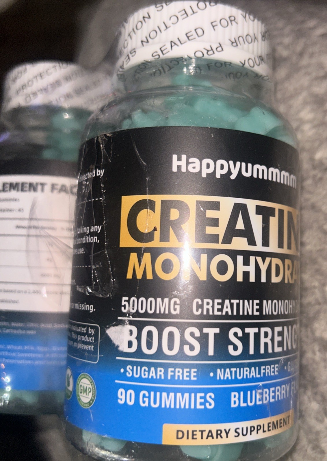 (2 Pack)Happyummmm Creatine Monohydrate 5000MG •120c•Blueberry Flavor(Exp 09/26)