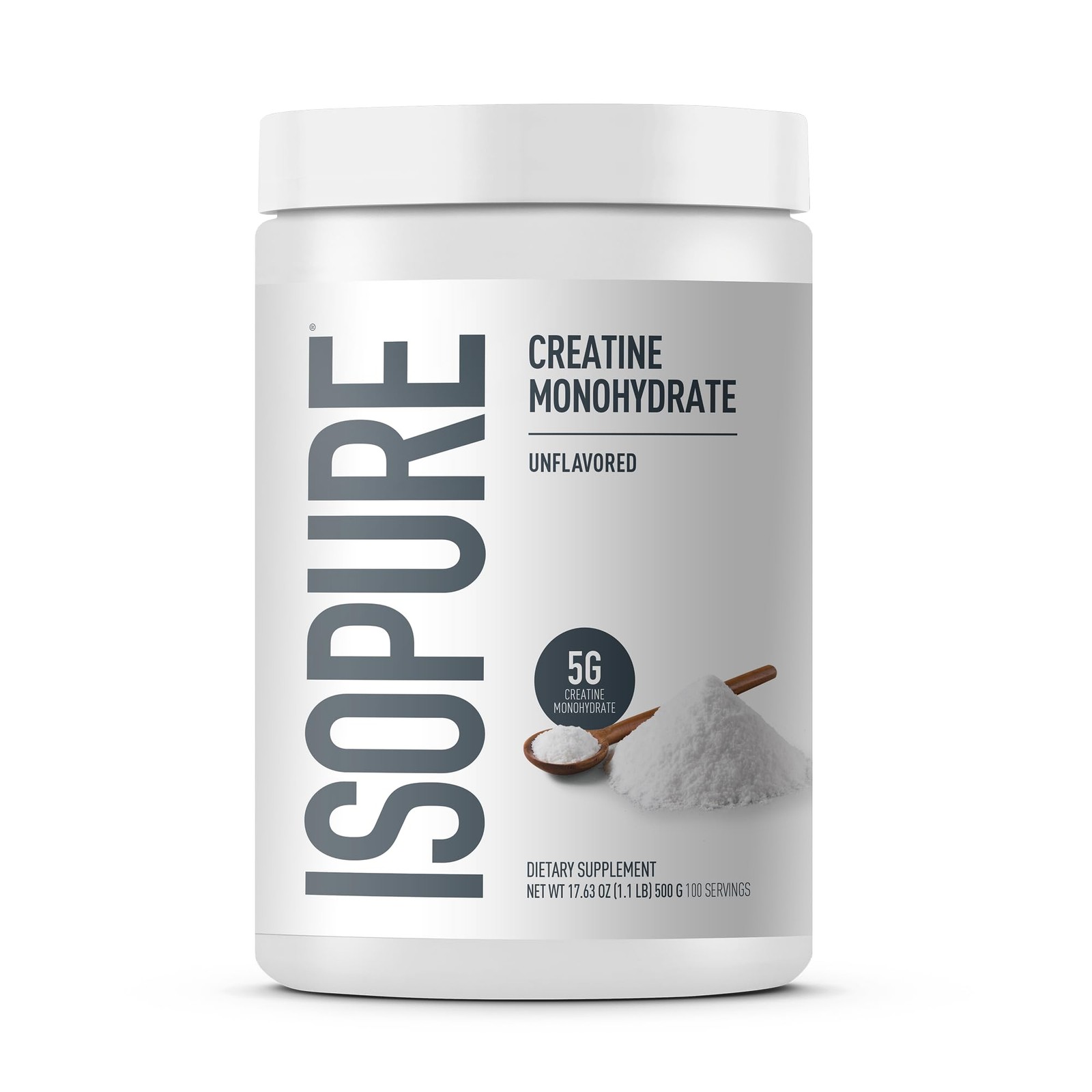 Isopure 100% Pure Creatine Monohydrate Powder, 1.1 Pound (Pack of 1), White