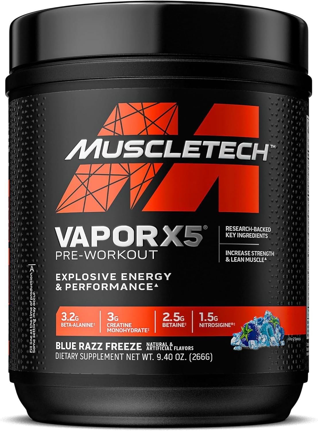 Vapor X5 Pre-Workout Powder – Blue Razz Freeze, 30 Servings of Intense Energy