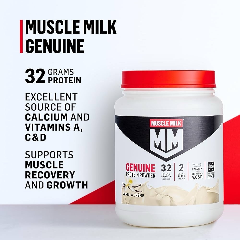 Muscle Milk Genuine Protein Powder, Vanilla Crème, 1.93 lb, 30.9oz BB 12/2026