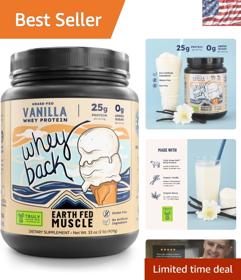Vanilla Whey Protein Powder 2lb – Truly Grass Fed, No Additives, Easy Blend