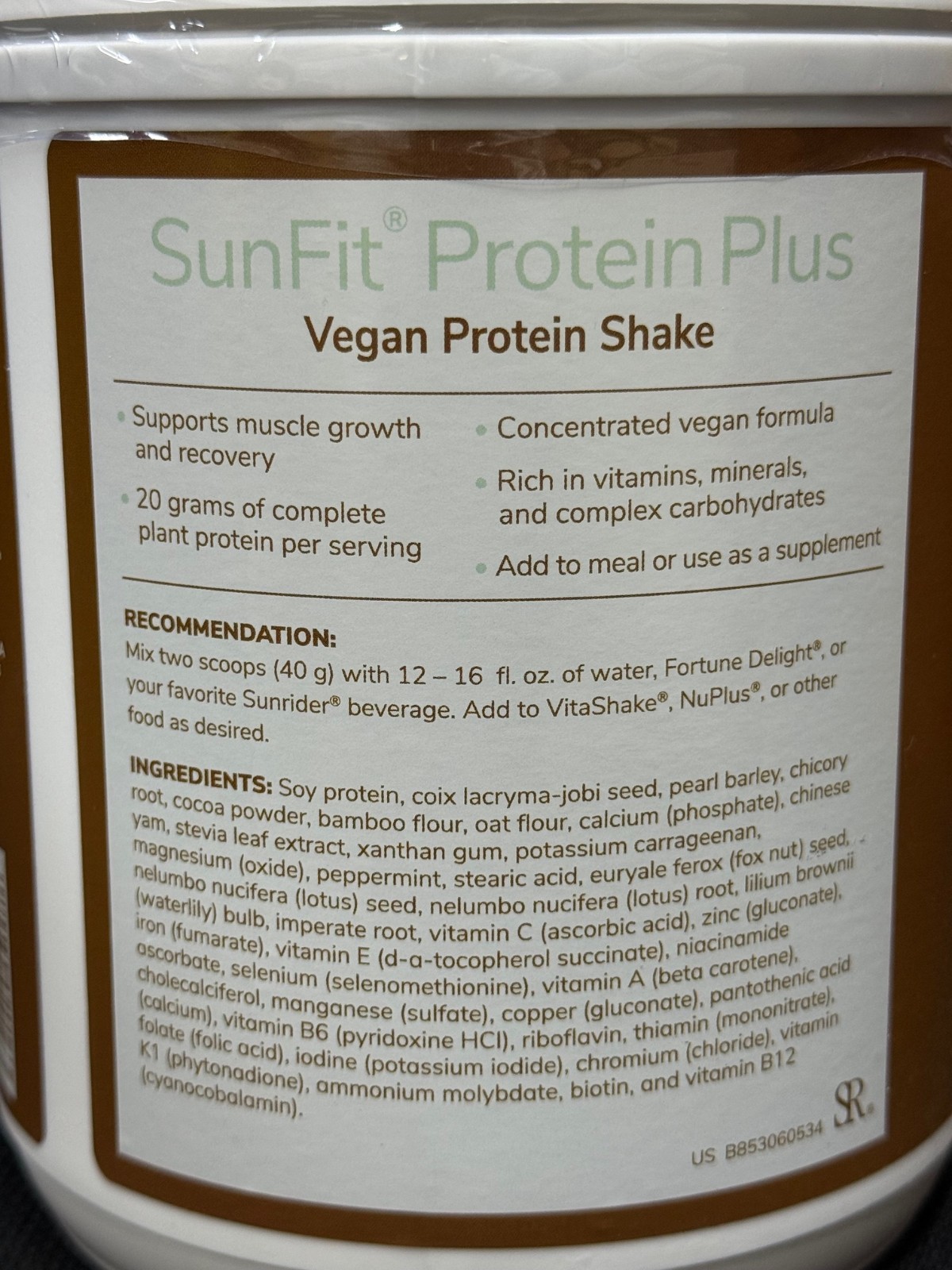 2×1.5# SunRider SunFit Vegan Protein Shake CHOCOLATE MINT powder fiber BB9/2027