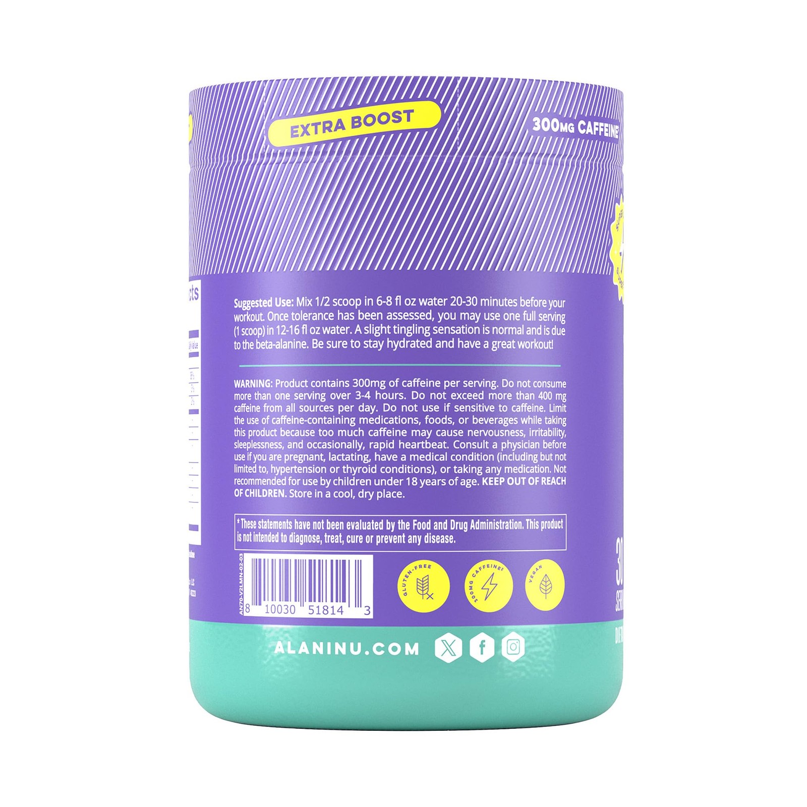 Alani Nu Pre Workout Powder Frozen Lemonade Extra Boost Sugar 300Mg Caffeine