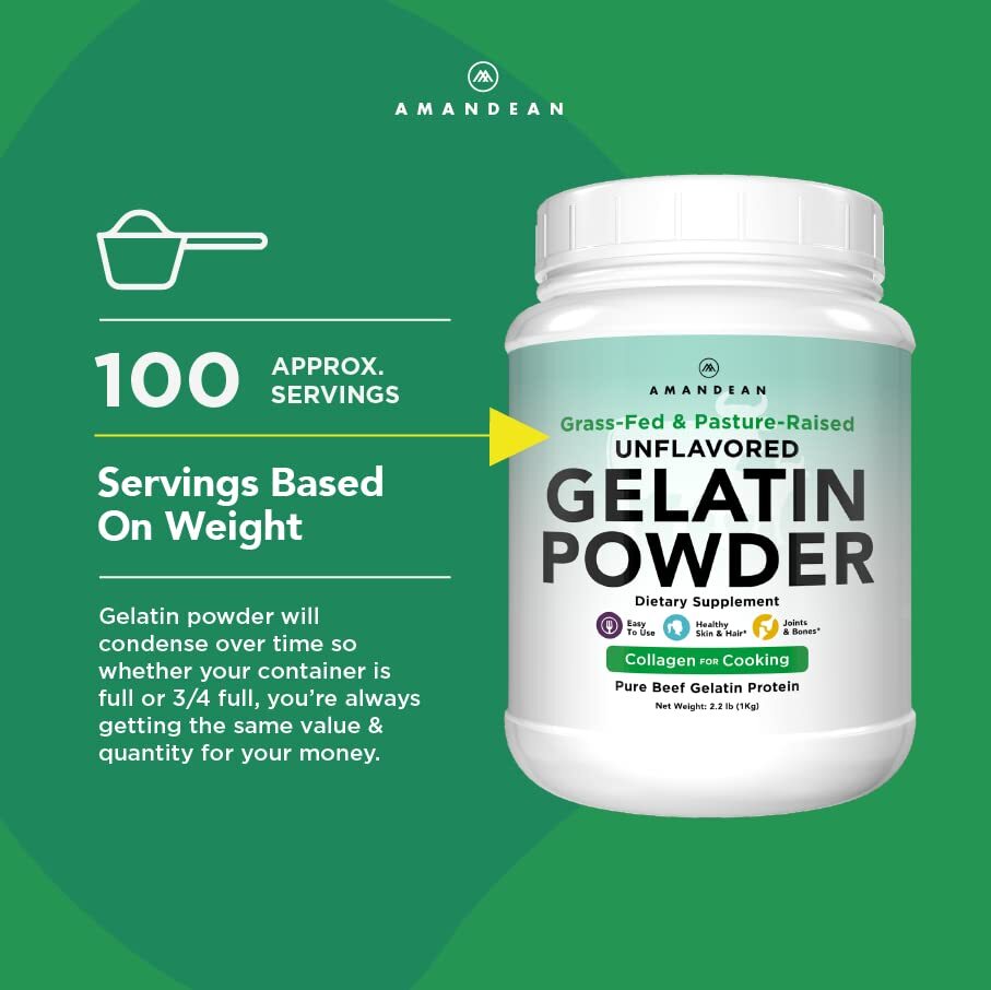 Premium Gelatin COLLAGEN Powder BEEF Grass Fed Unflavored 2.2LB AMANDEAN