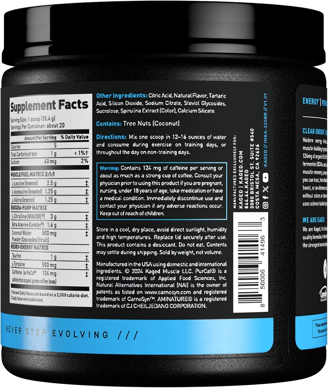 Intra-Workout Powder In- Bcaas, L-Citrulline & Beta-Alanine for Endurance 124Mg