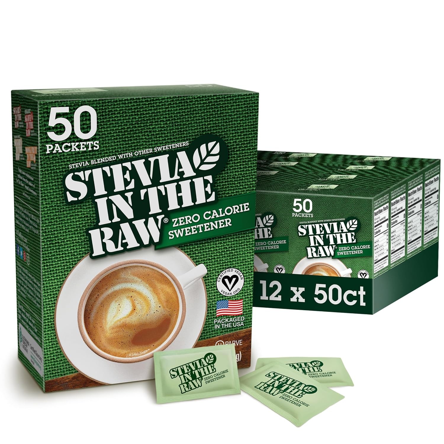 Stevia In The Raw, Plant Based Zero Calorie, Sugar 50 Count (Pack of 12)