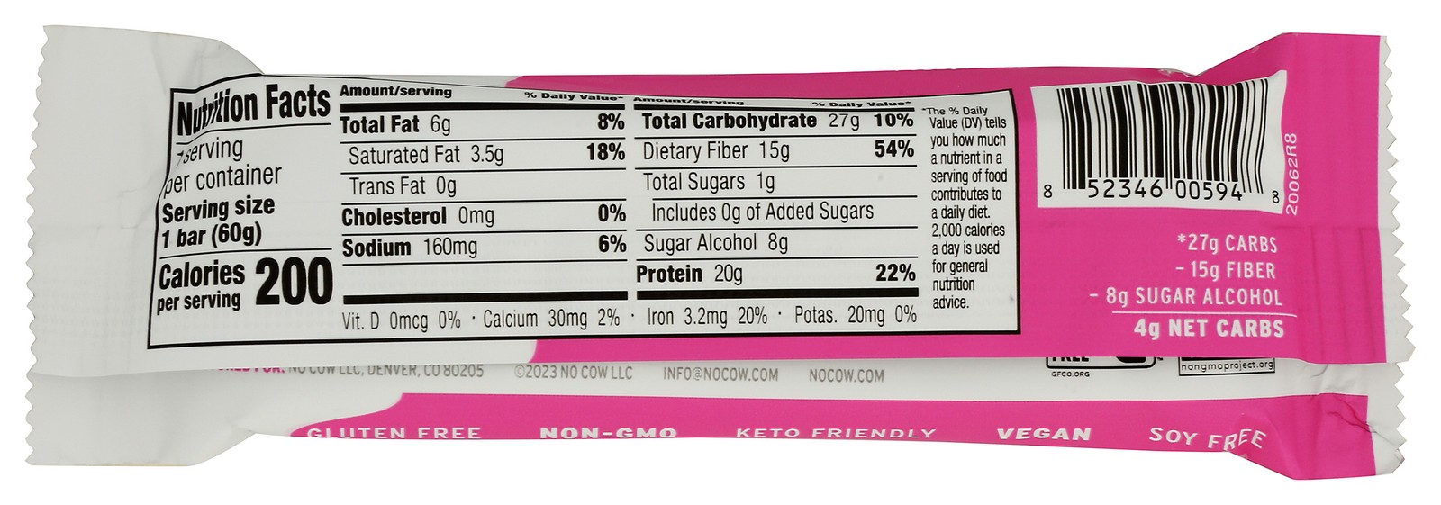 No Cow Dipped Protein Bar Birthday Cake Flavor 2.12 Oz 12 Pack