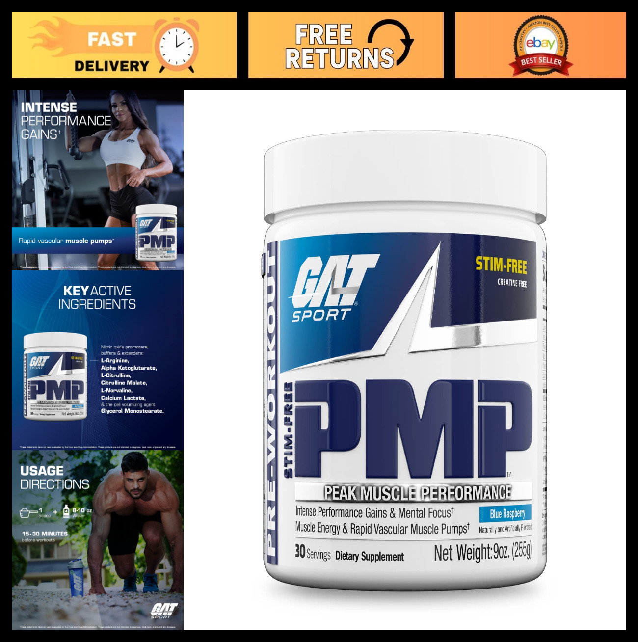 Stim-Free Pre-Workout Powder, Blue Raspberry, 9 oz | Muscle Performance & Endura