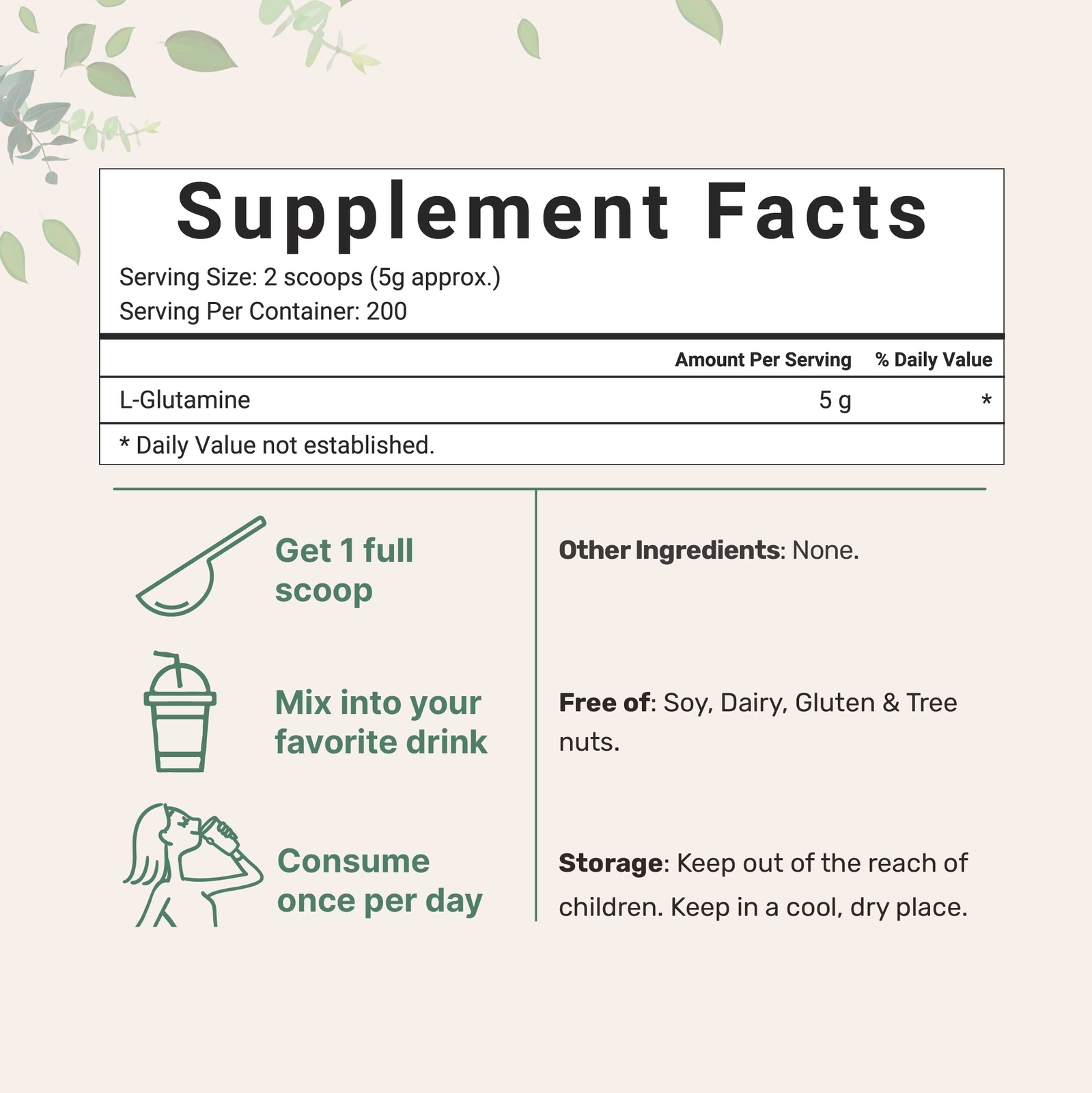 L-Glutamine Powder 1Kg Pure Free Form Vegan Non-GMO for Muscle Recovery