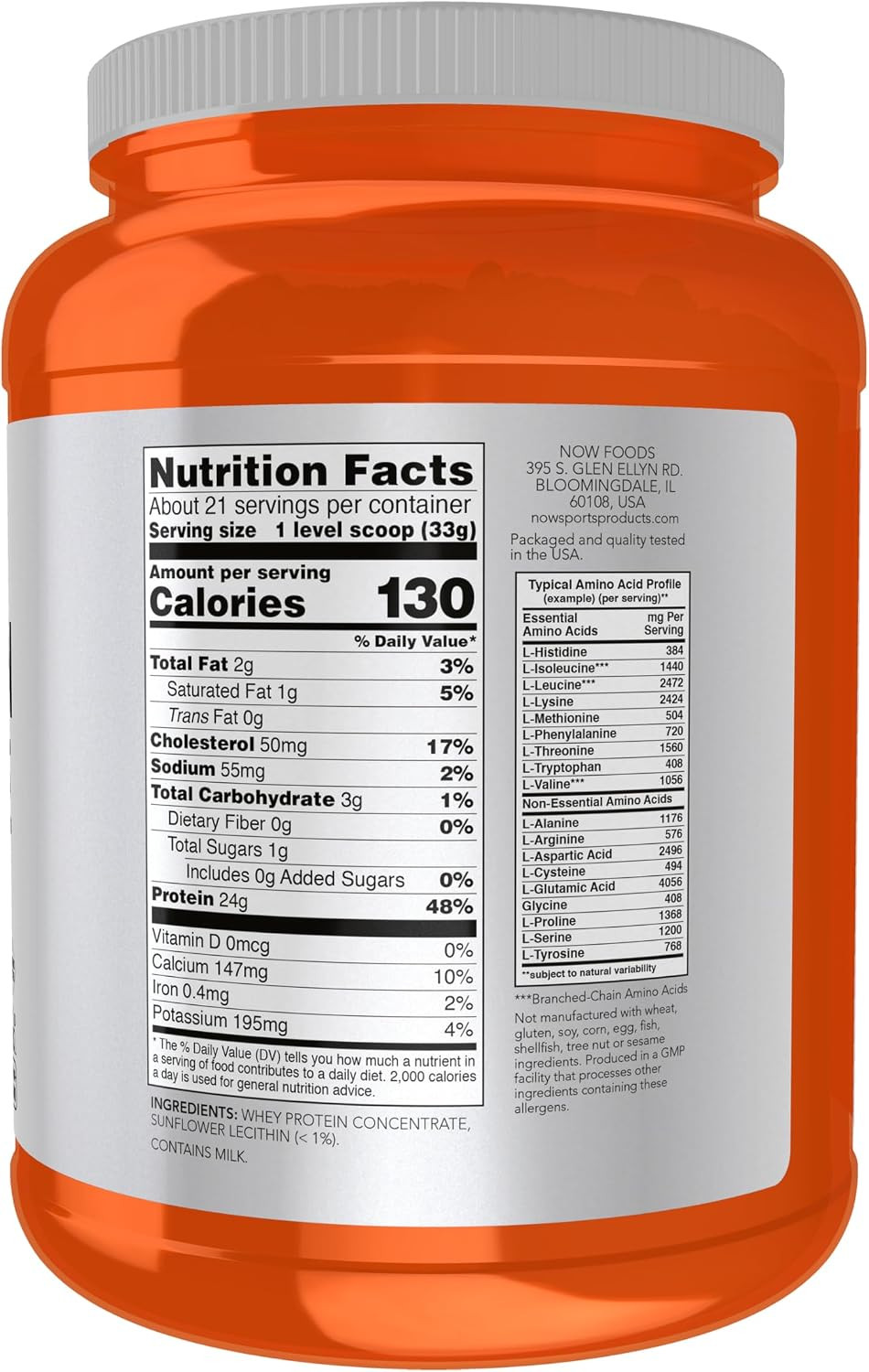 Sports Nutrition, Whey Protein Concentrate, 24 G with Bcaas, Unflavored Powder,