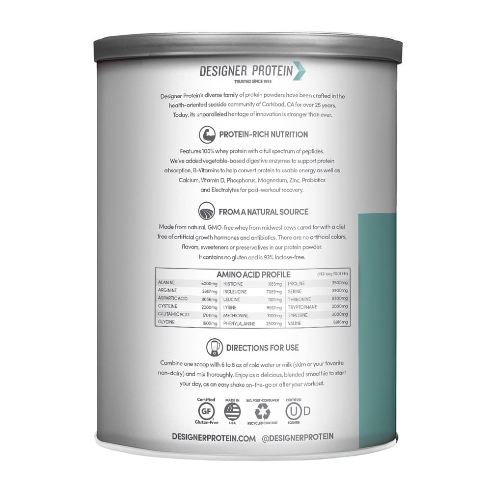 Designer Protein 100% Premium Whey Protein Powder, French Vanilla, 12z.