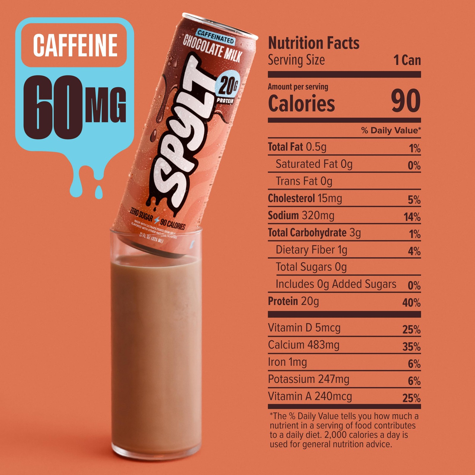 Spylt High Protein Chocolate Milk with 60mg Caffeine & 132 Fl Oz (Pack of 1)