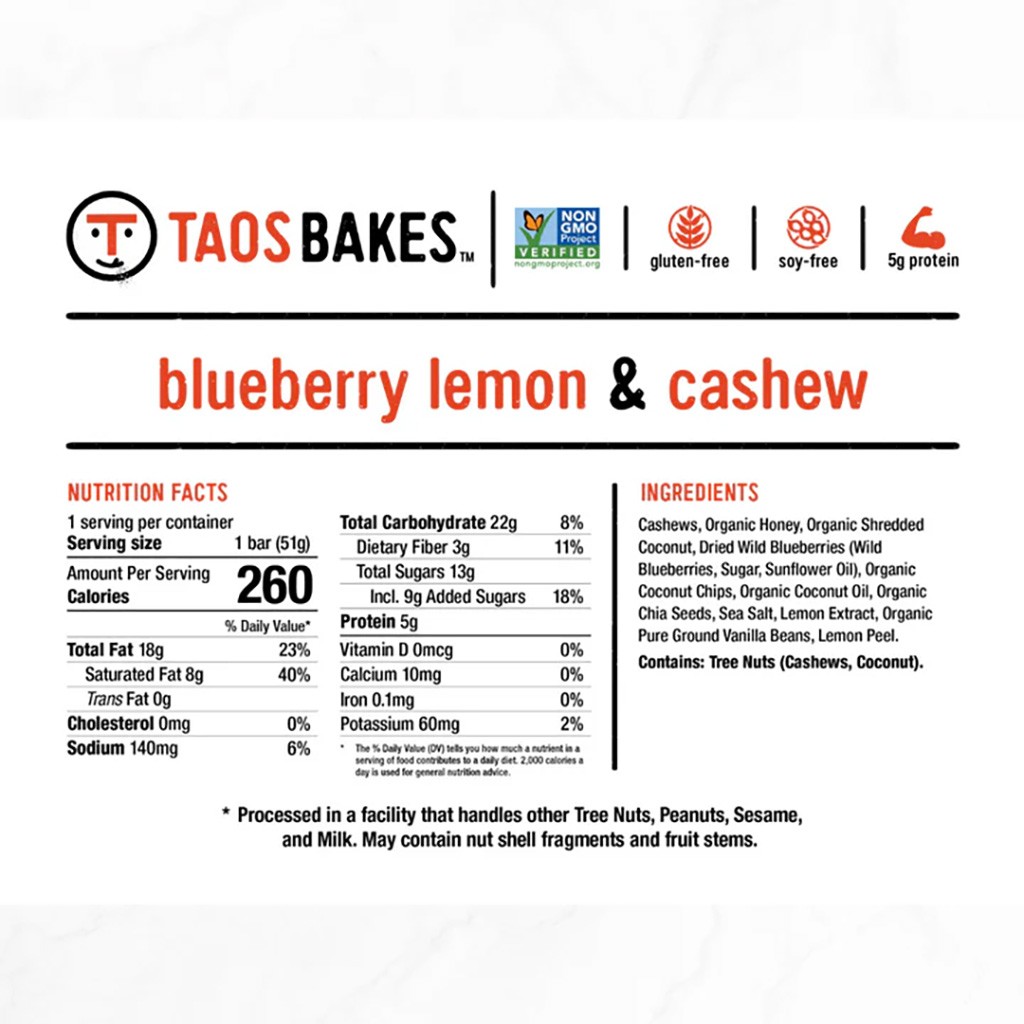 Taos Bakes Lemon Blueberry Cashew Energy Bars – Gluten-Free, Non-GMO, Natural