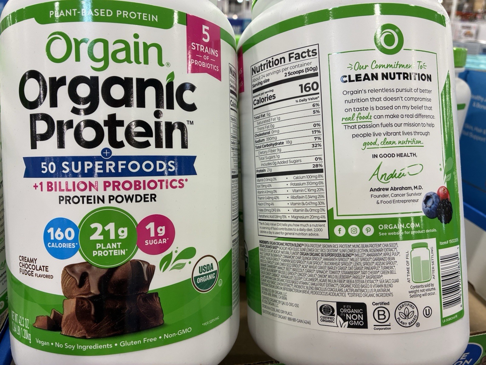 Orgain Plant-Based Protein Powder Creamy Chocolate Fudge 21g Vegan Organic X2