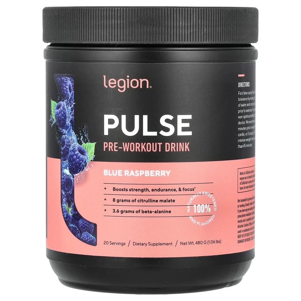 LEGION Pulse® Pre-Workout – Blue Raspberry – 480 g – Pack of 2