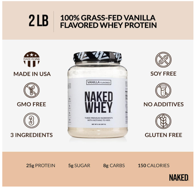 Naked Whey Vanilla Protein 24Sv Grass Fed NSF Gluten Free
