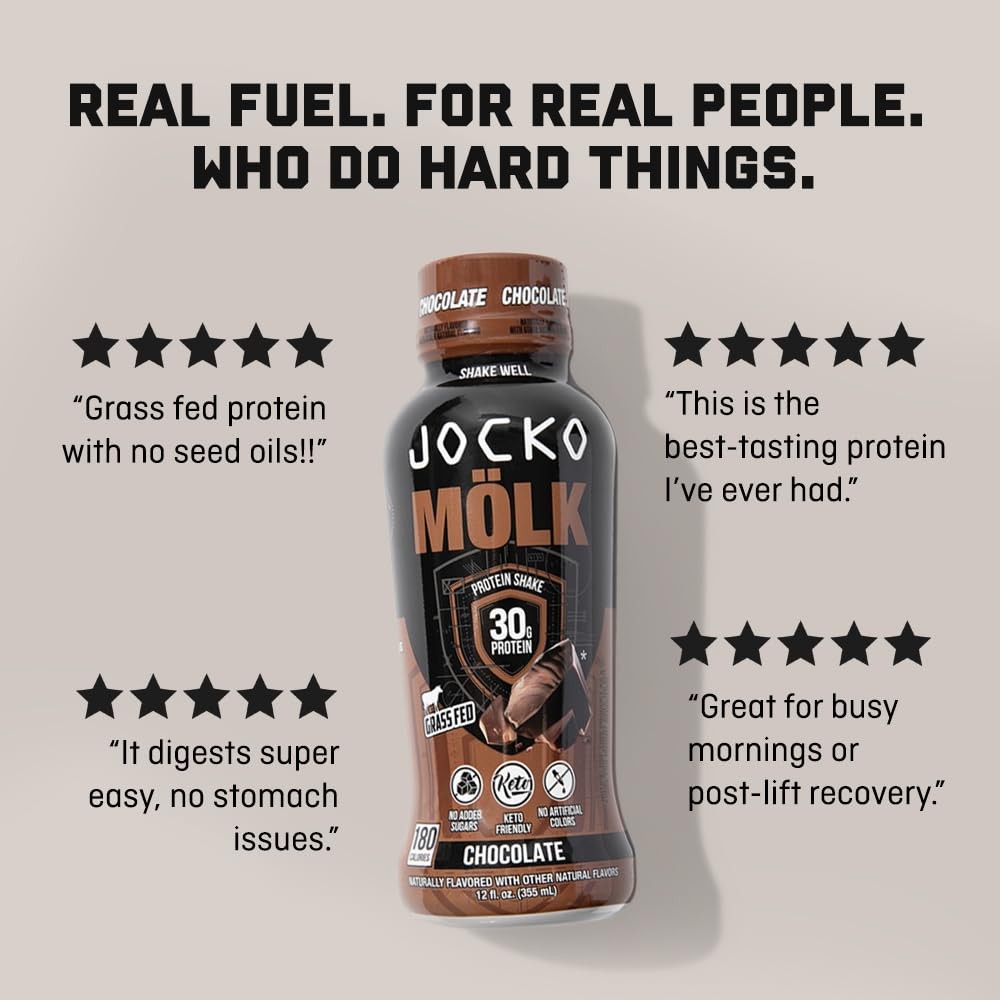 Jocko Mölk 30g Grass Fed Protein Shakes – No Added 12 Fl Oz (Pack of 12)
