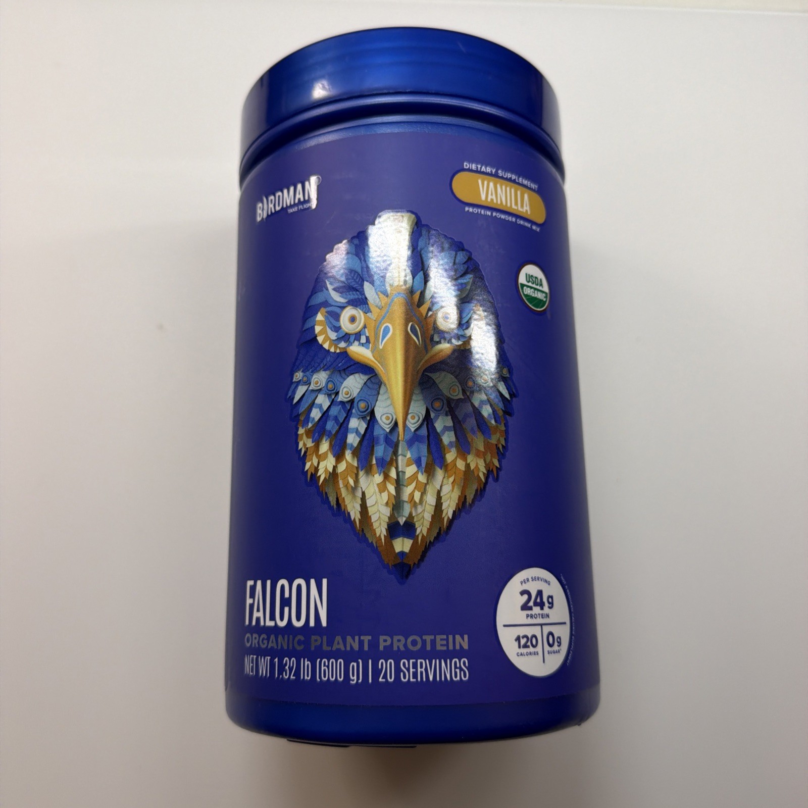 BIRDMAN Falcon Organic Vegan Protein Powder Vanilla, 24g Protein, Sugar Free
