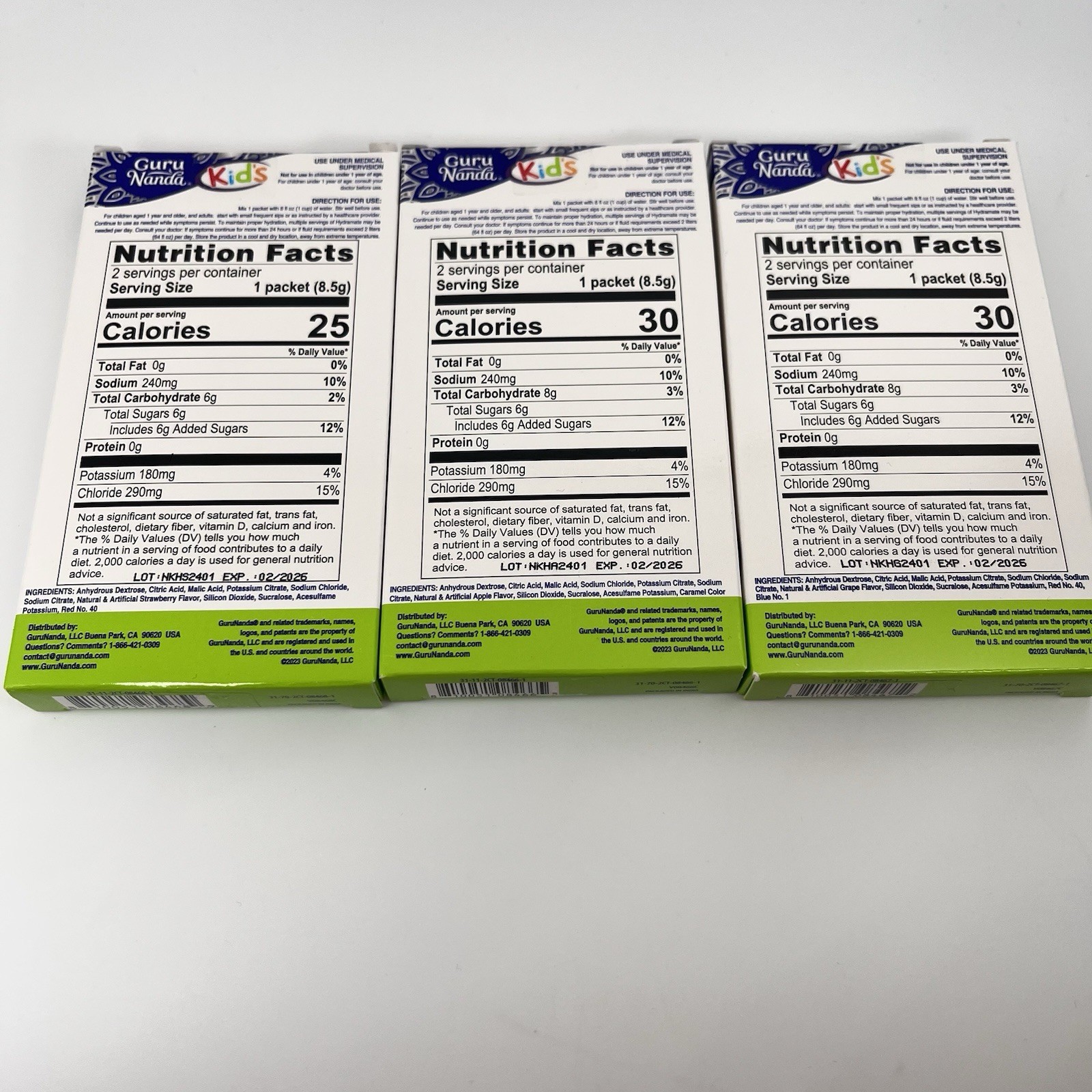 Guru Nanda Hydramate 3 boxes Kids Electrolyte Powder Apple Grape Strawberry NEW