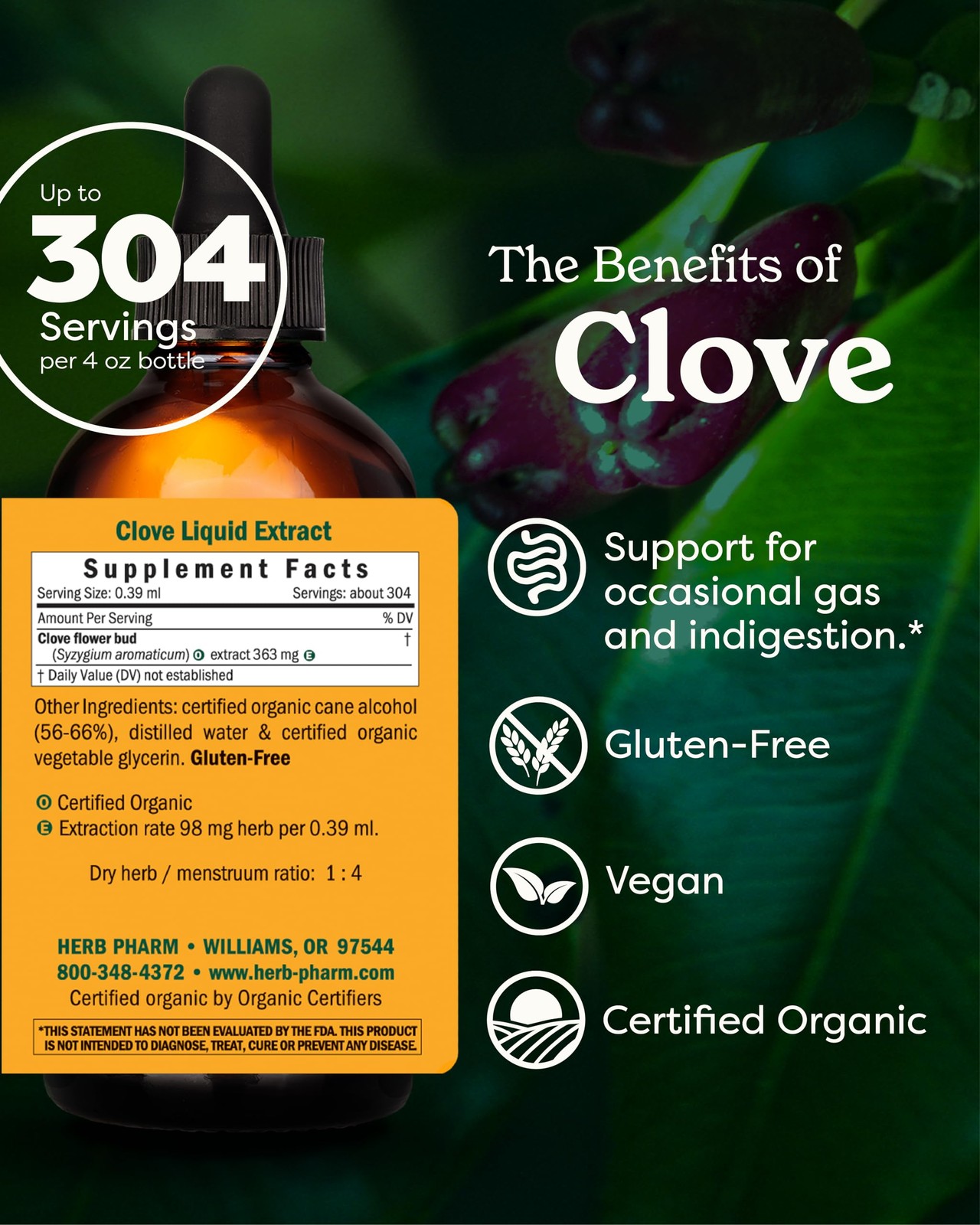 Herb Pharm Organic Clove Liquid Extract – 4 fl oz – Oral & Digestion Support