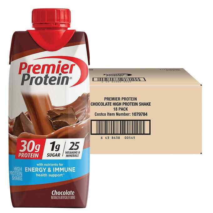 Pack 18 – Premier 30g Protein PLUS Energy Support Shakes, Chocolate, 11 fl oz