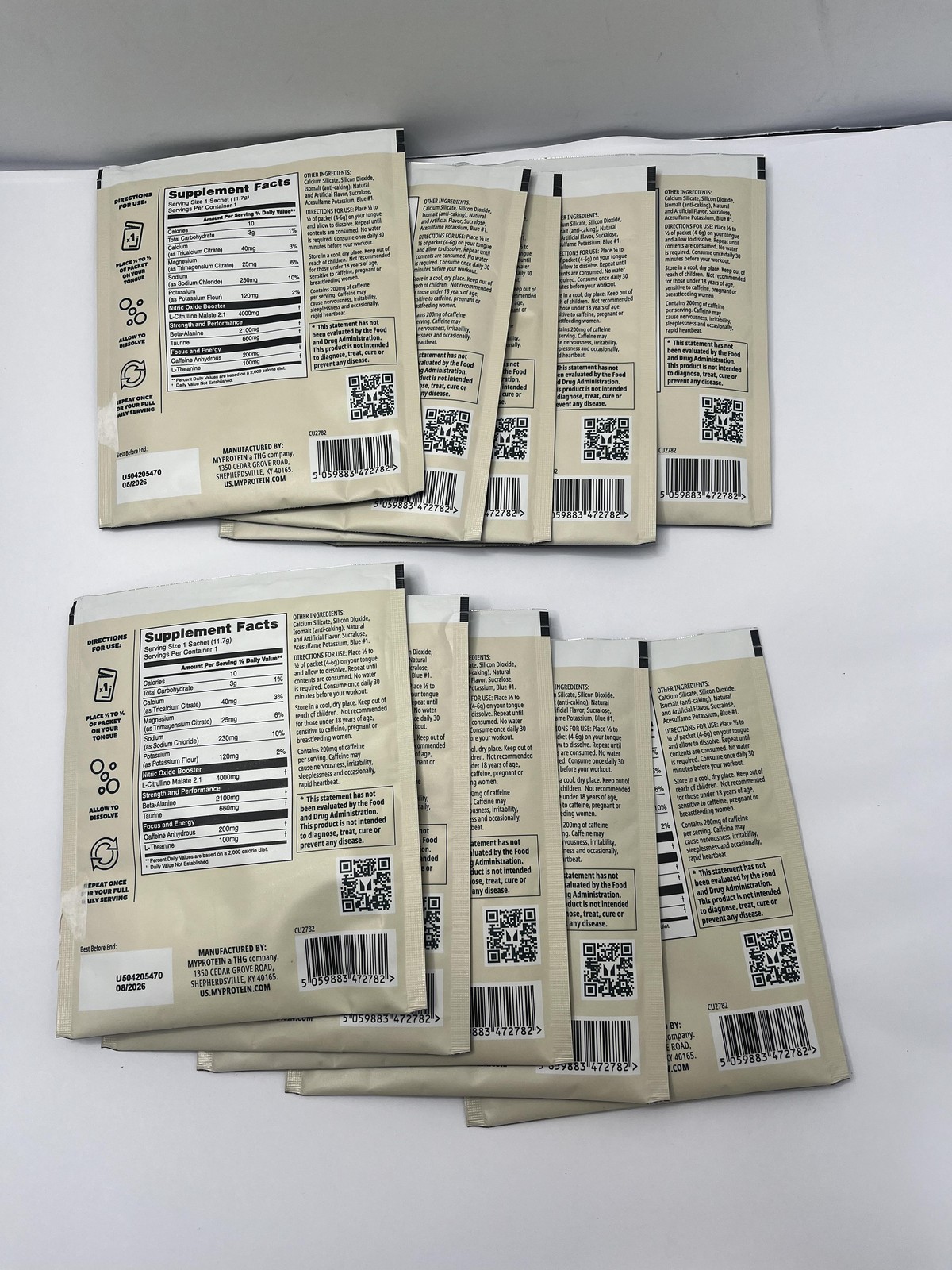 10pk Myprotein Origin Pre-Workout Sachets Blue Raspberry Dry Scoop Exp 08/26
