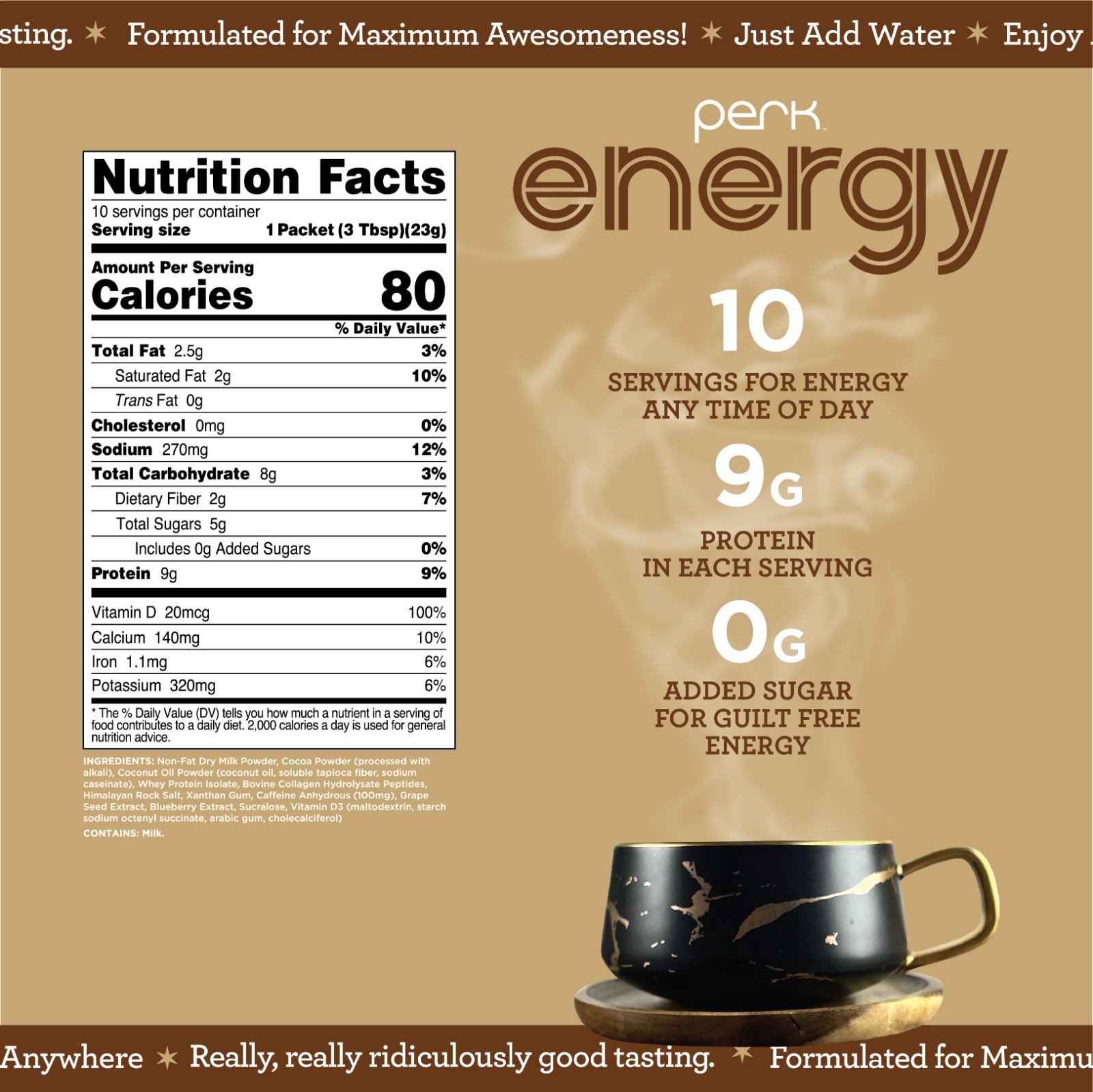 Perk Energy Original Dutch Hot Cocoa Flavored Drink Powder (10 Servings)