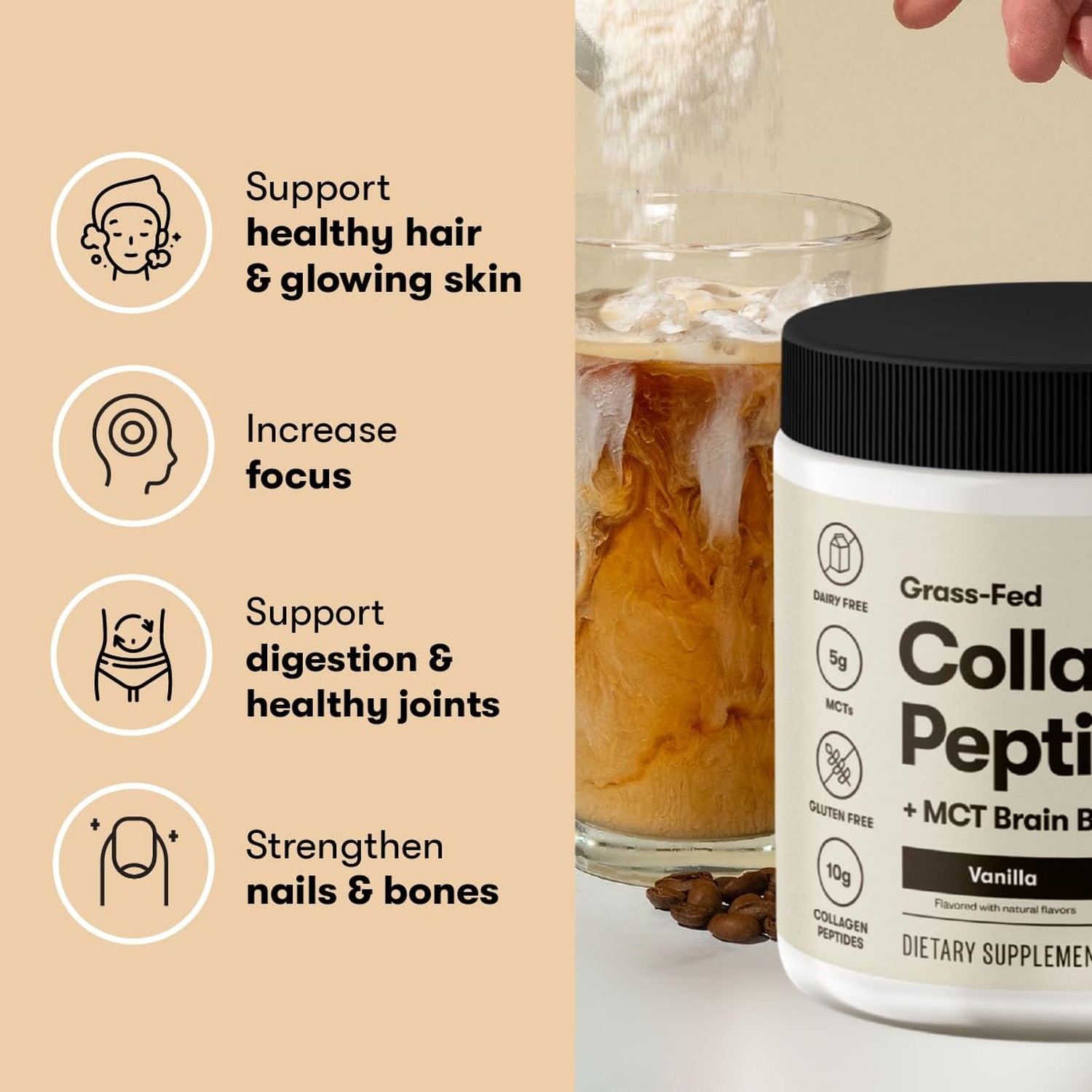 Perfect Keto Collagen Peptides, Vanilla, 10g Protein Powder, Low Carb, No Sug…
