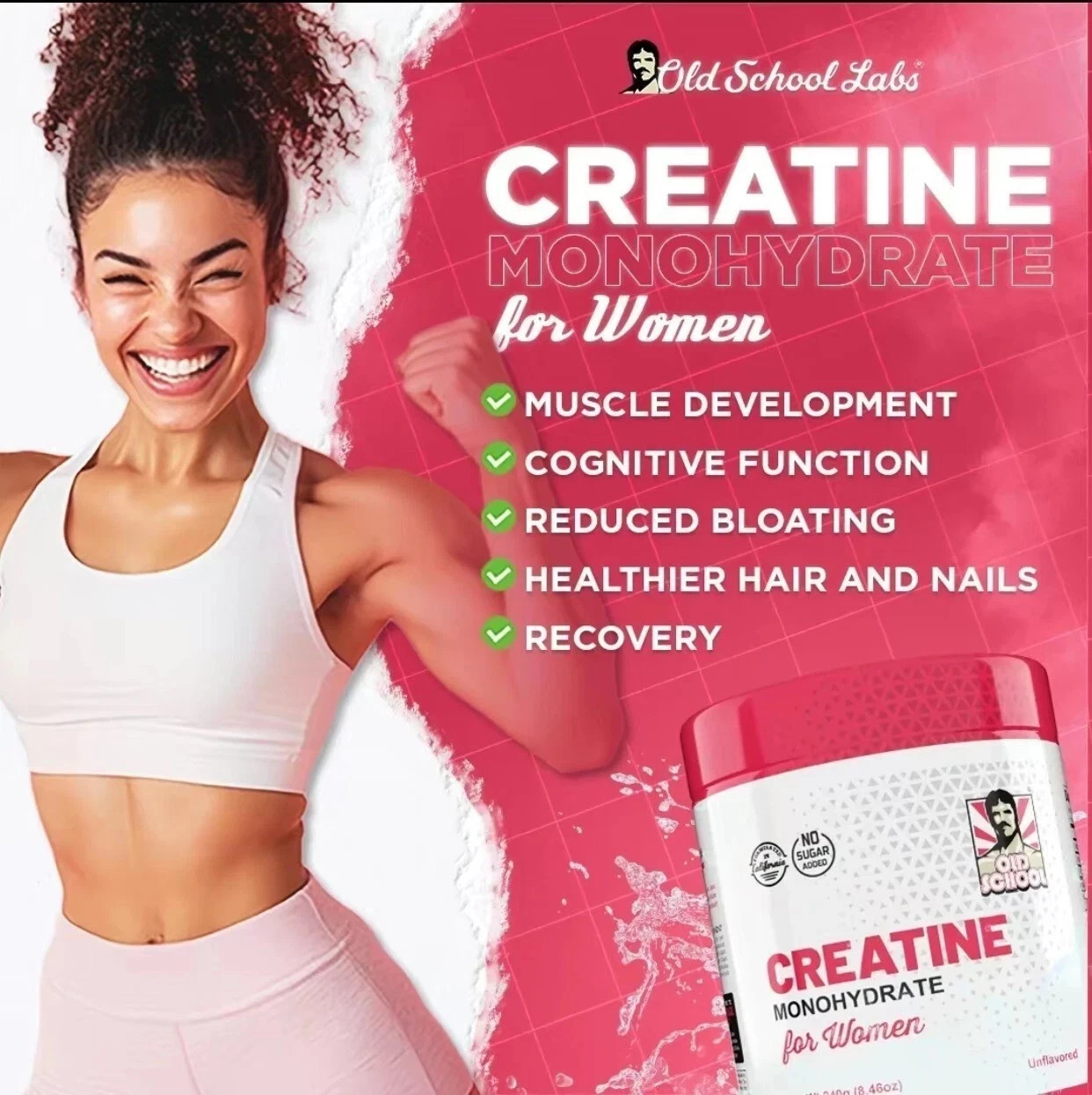 Creatine Monohydrate 5000mg Designed for Women 2g Collagen & 1g BCAA – 240g (30