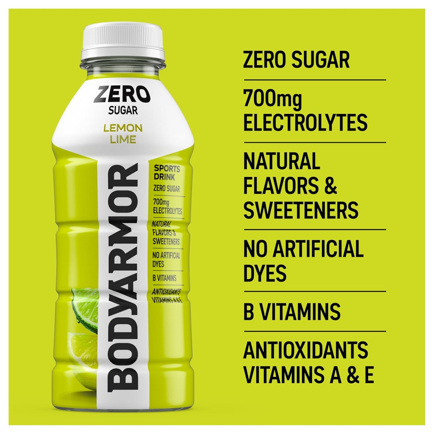 BODYARMOR ZERO Sugar Lemon Lime, Free Sports 16 Ounce (Pack of 12)