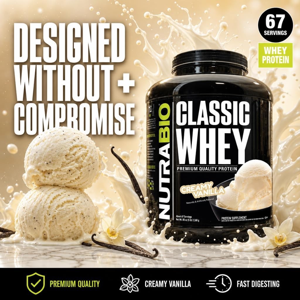 NutraBio Classic Whey Protein Powder Creamy Vanilla 5lb