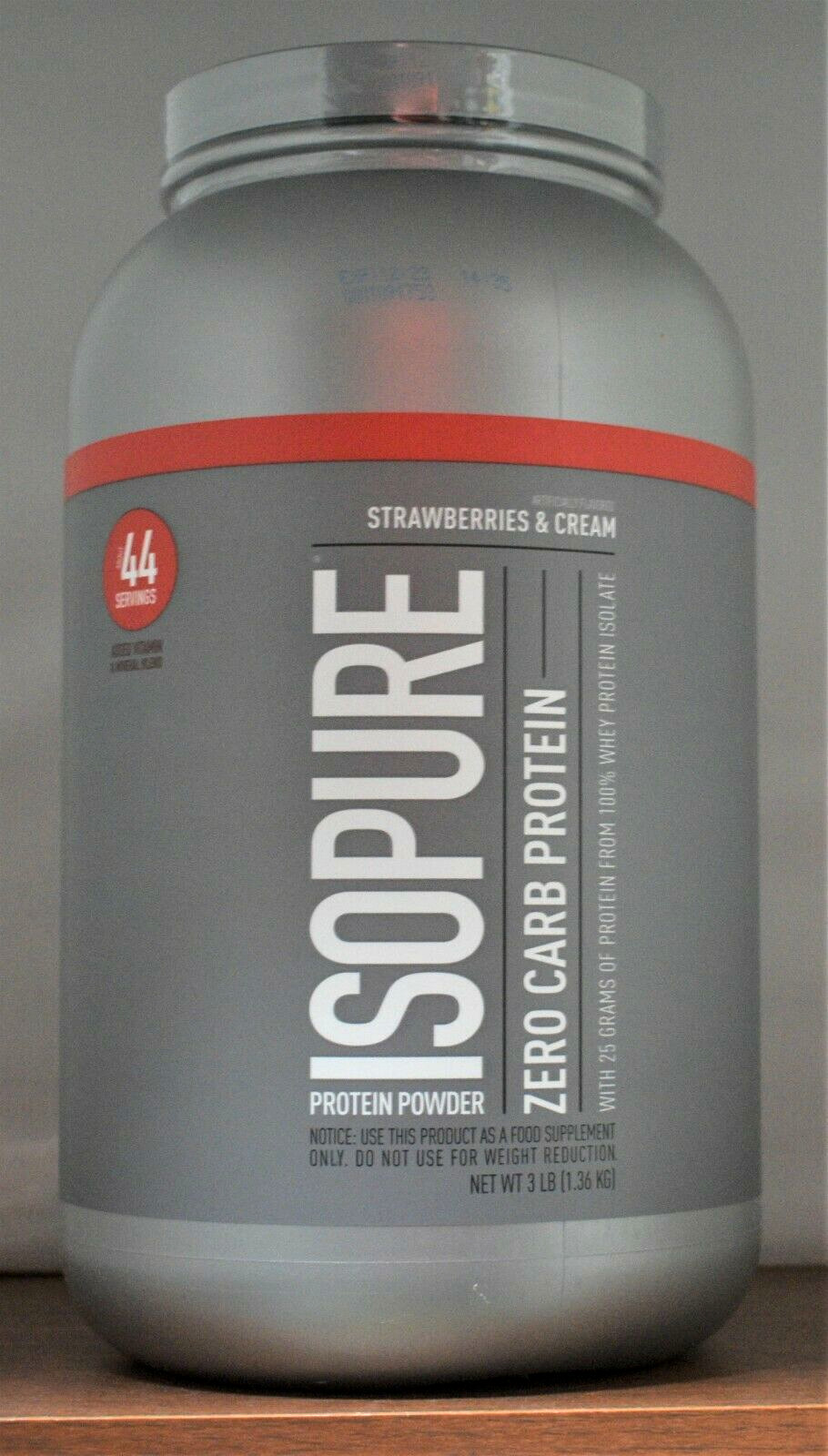 Isopure Strawberries & Cream Zero Carb Protein Powder 3 lb (1.36 kg) 44 Servings