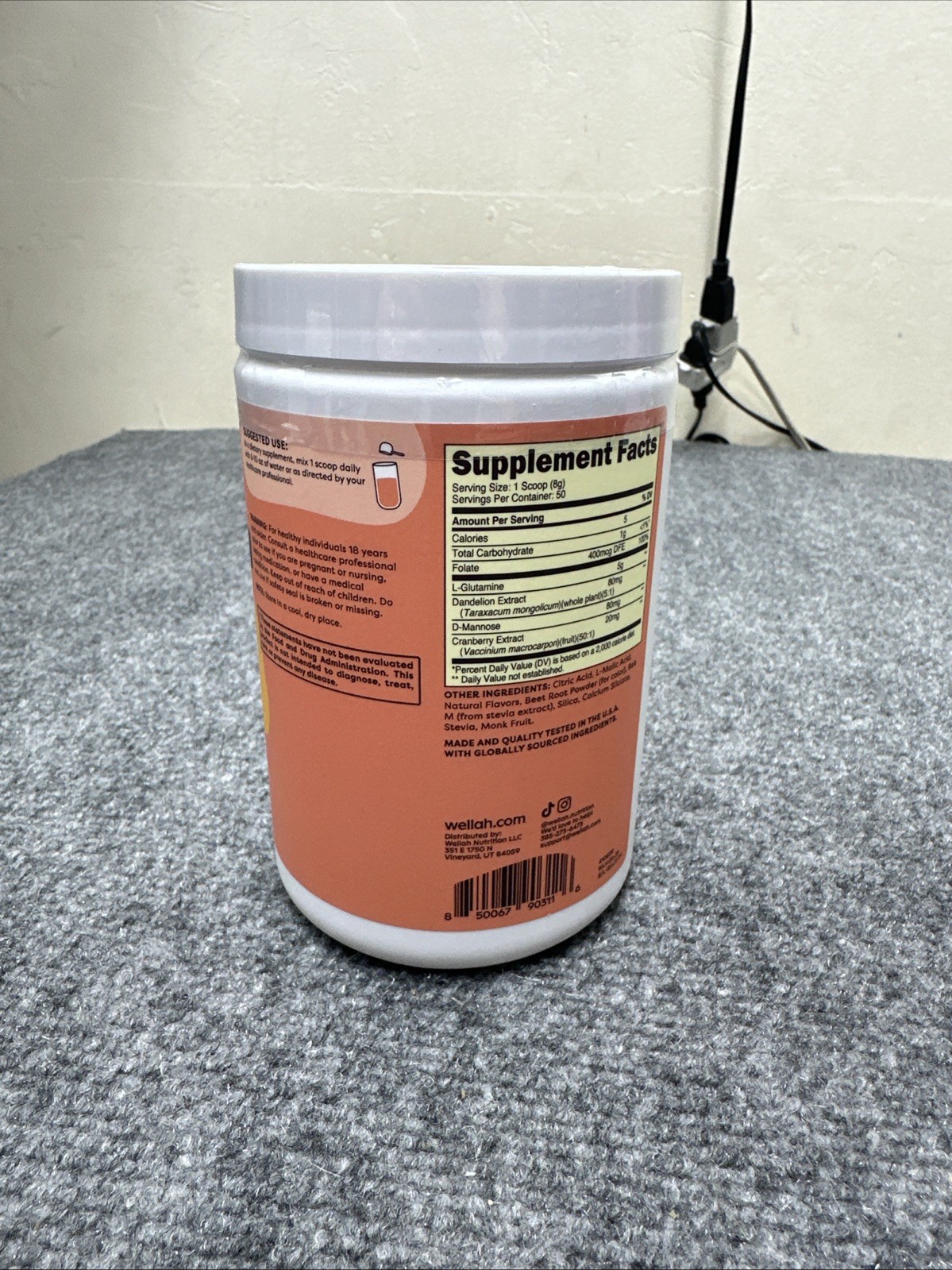 Wellah L-glutamine 13.8 Oz Tropical Punch Flavored New