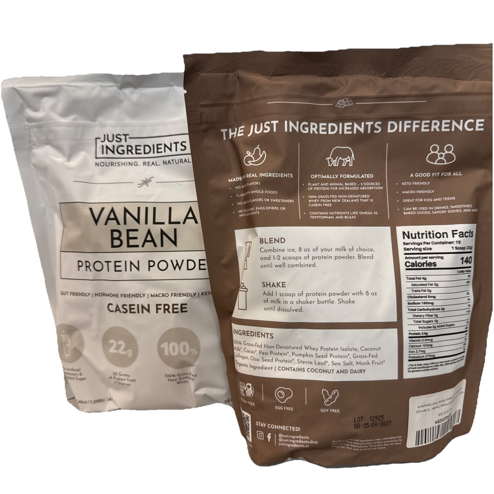 Just Ingredients Protein Powder Bundle Vanilla Bean&Chocolate Each 17.4 Oz 🔥🔥