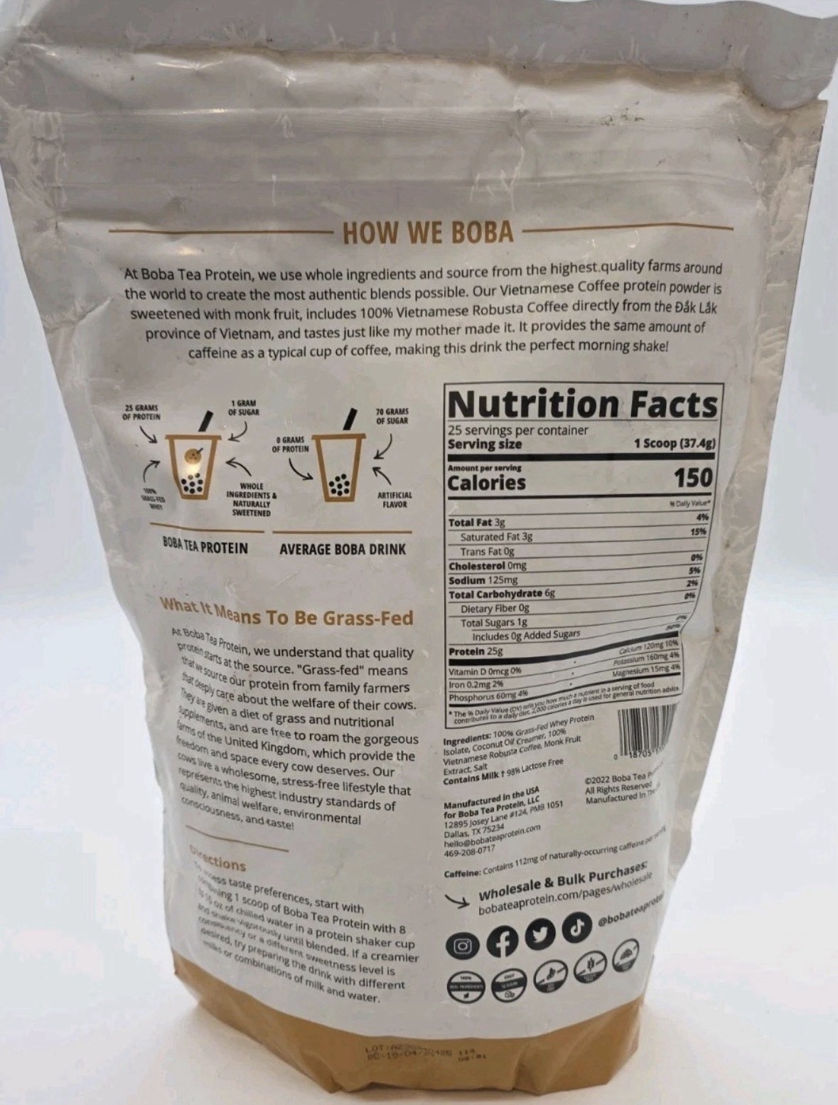 Boba Tea Protein Vietnamese Coffee Whey Protein Powder 2.06 Lbs Exp 4/27 Sealed