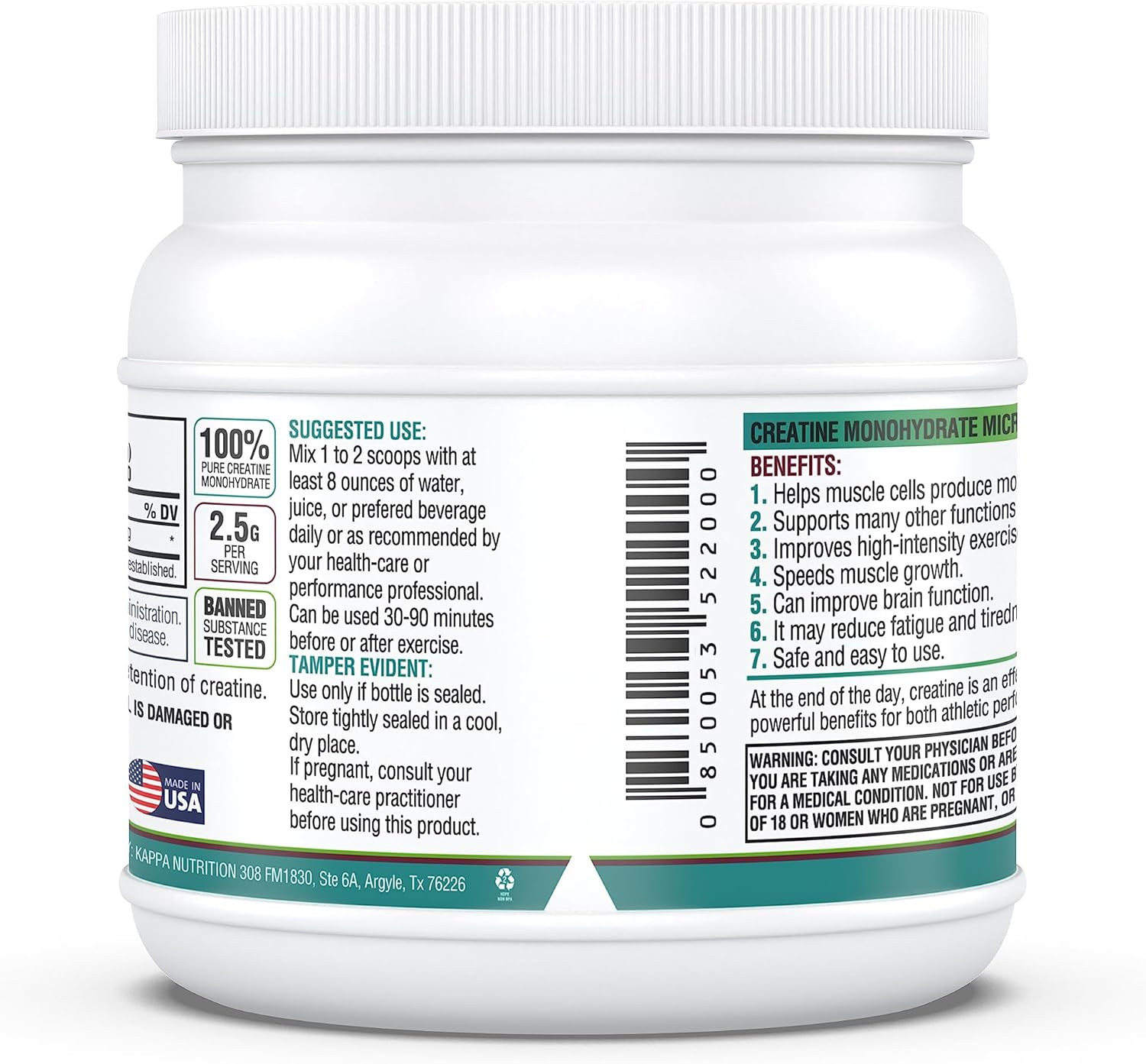 Creatine Monohydrate Powder, Pure Amino Acid Formula, Supports Muscle Strength,