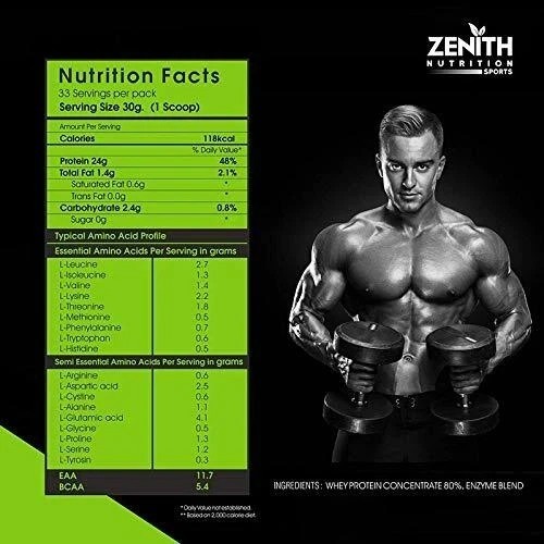 Zenith Nutrition Raw Whey Protein 80% With Digestive Enzymes Unflavored 1 Kg b23