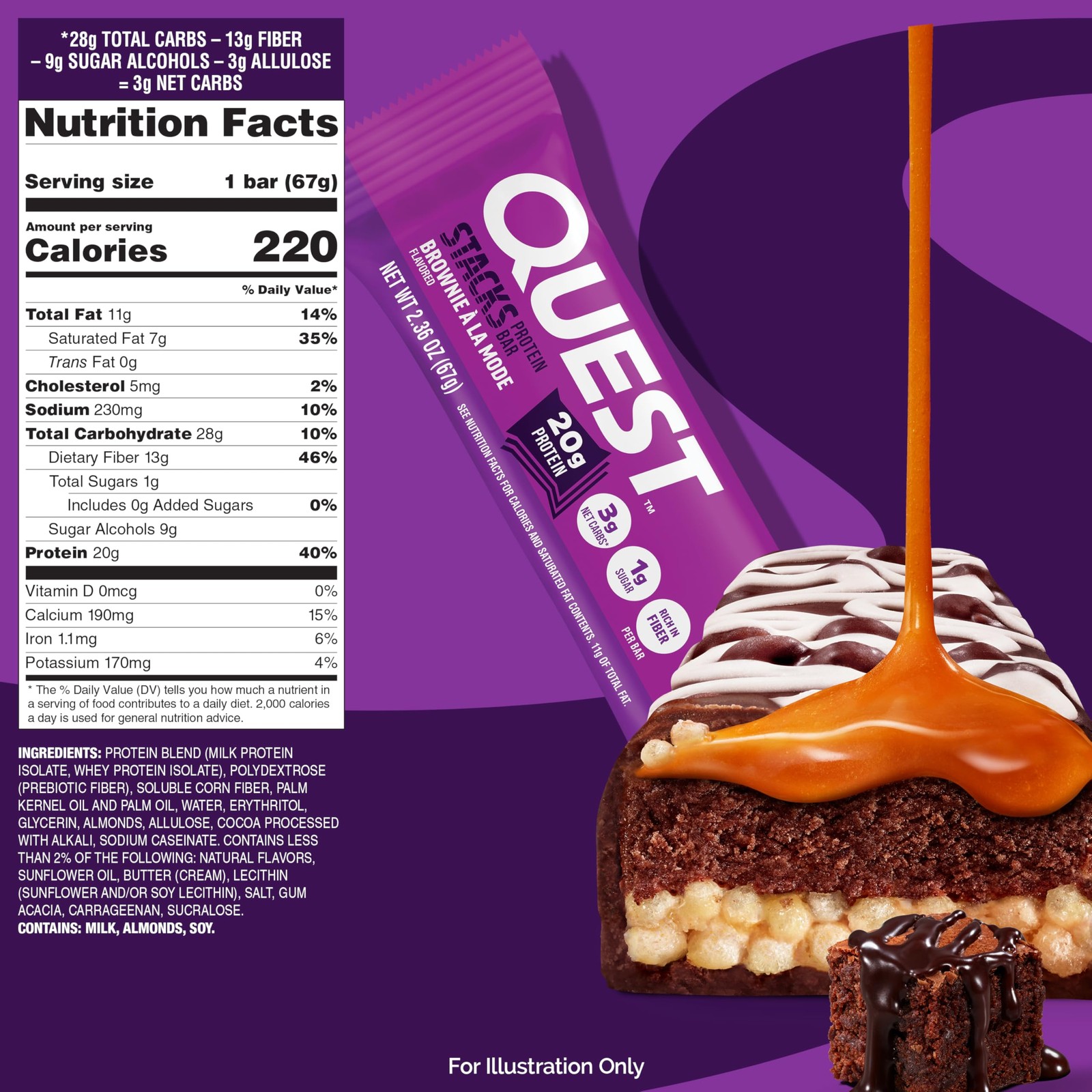 Quest Nutrition Stacks Protein Bars, Brownie a la Mode 12 Count (Pack of 1)