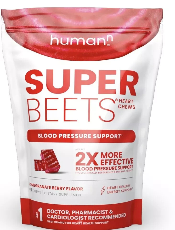 (2 Bag) HumanN SuperBeets Grape Seed Soft Chews -Total 120 Count. New Packaging